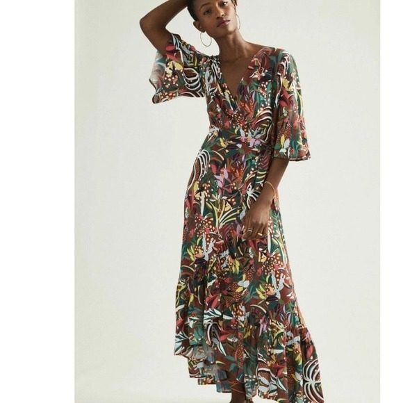Farm Rio x Anthropologie Tropical Jungle Wrap Maxi Dress – Size S – 100% Viscose